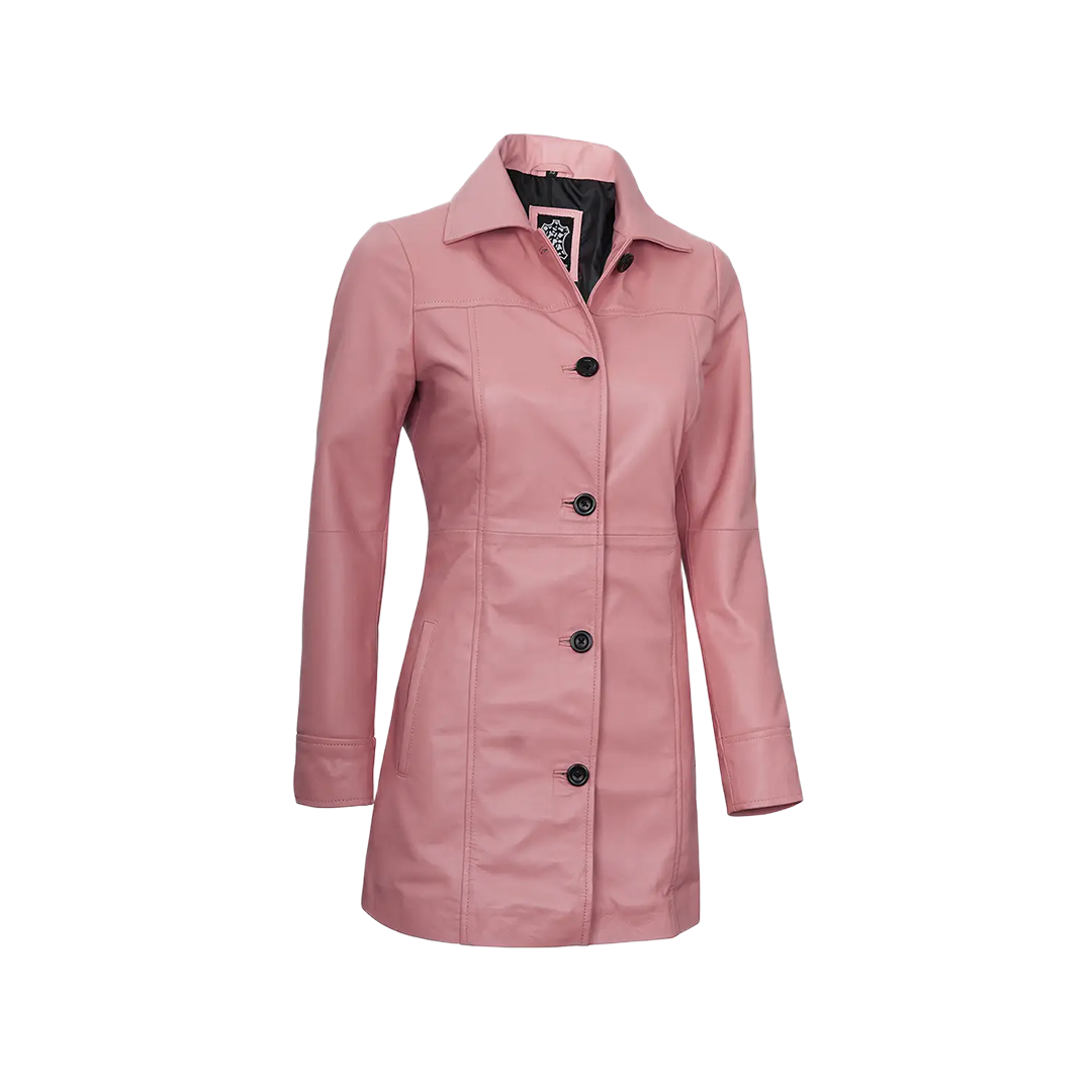 Kandis Women's Pink Real Leather Car Coat
