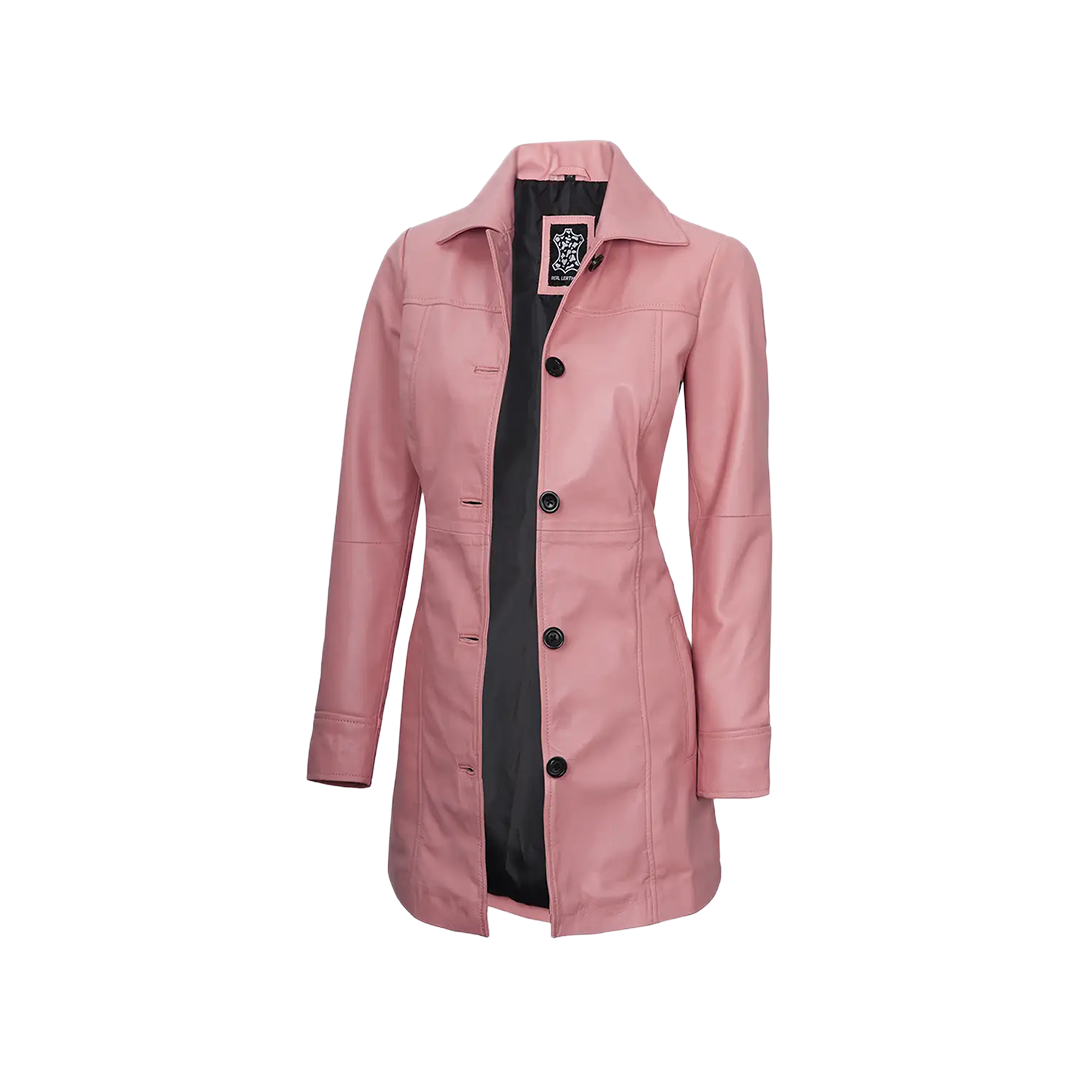 Kandis Women's Pink Real Leather Car Coat