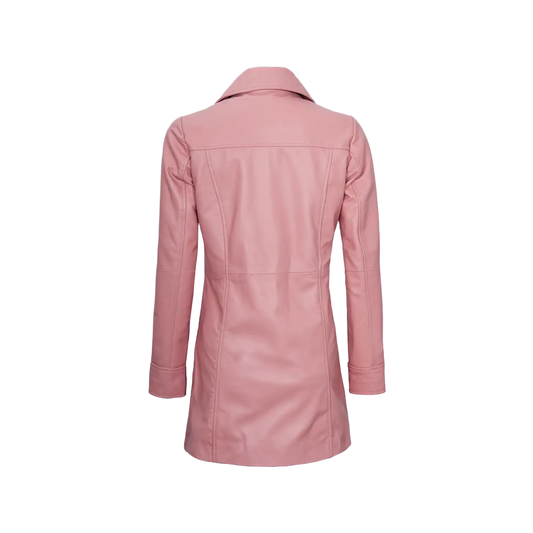 Kandis Women's Pink Real Leather Car Coat
