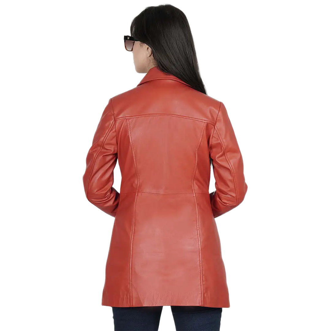Kandis Women's Red Real Leather Car Coat