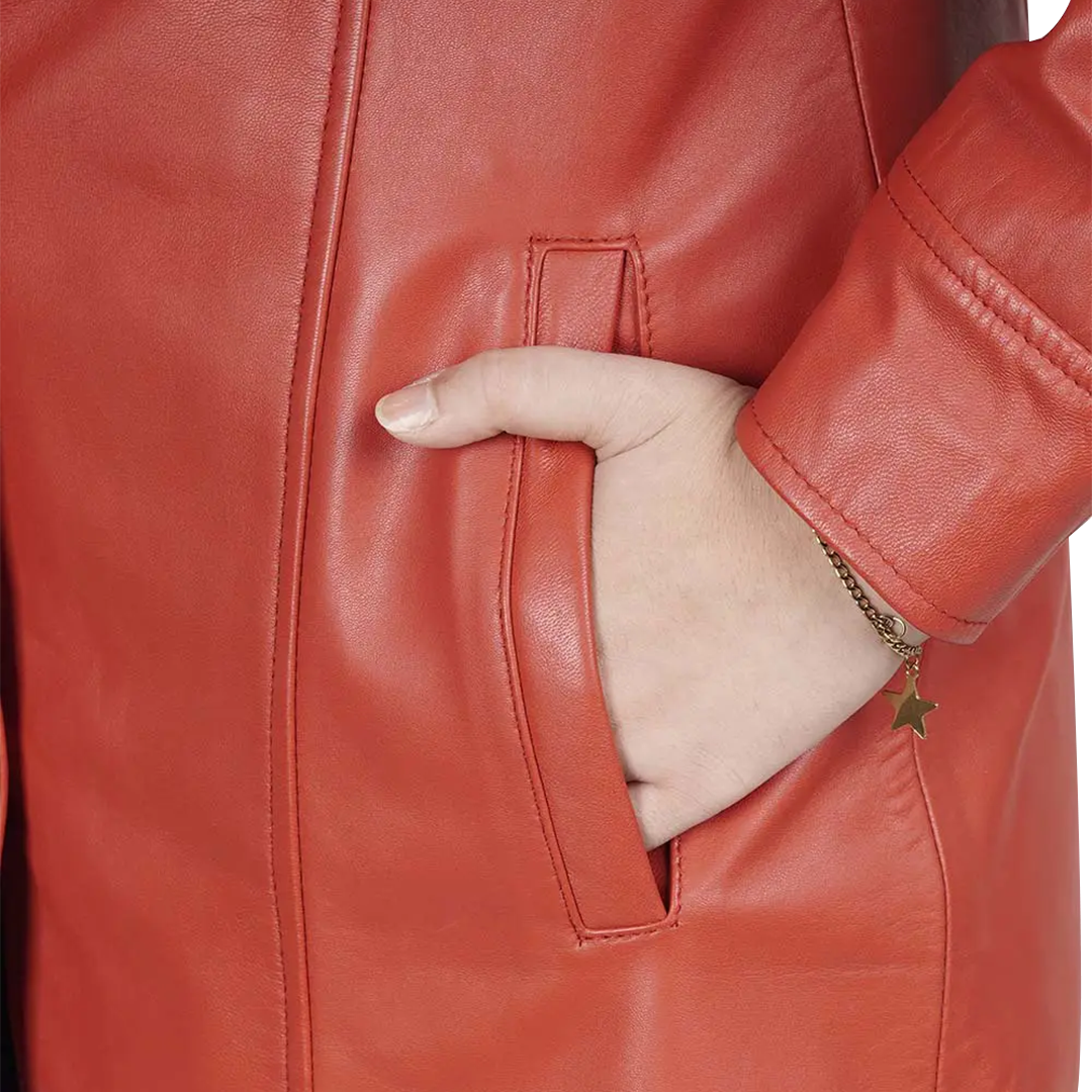 Kandis Women's Red Real Leather Car Coat