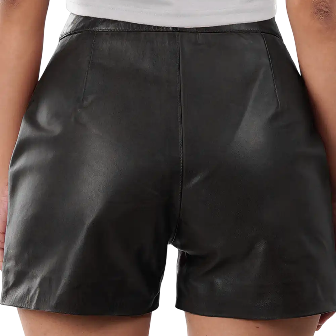 Karen Women's Black Fitted Leather Shorts - High Waisted Style