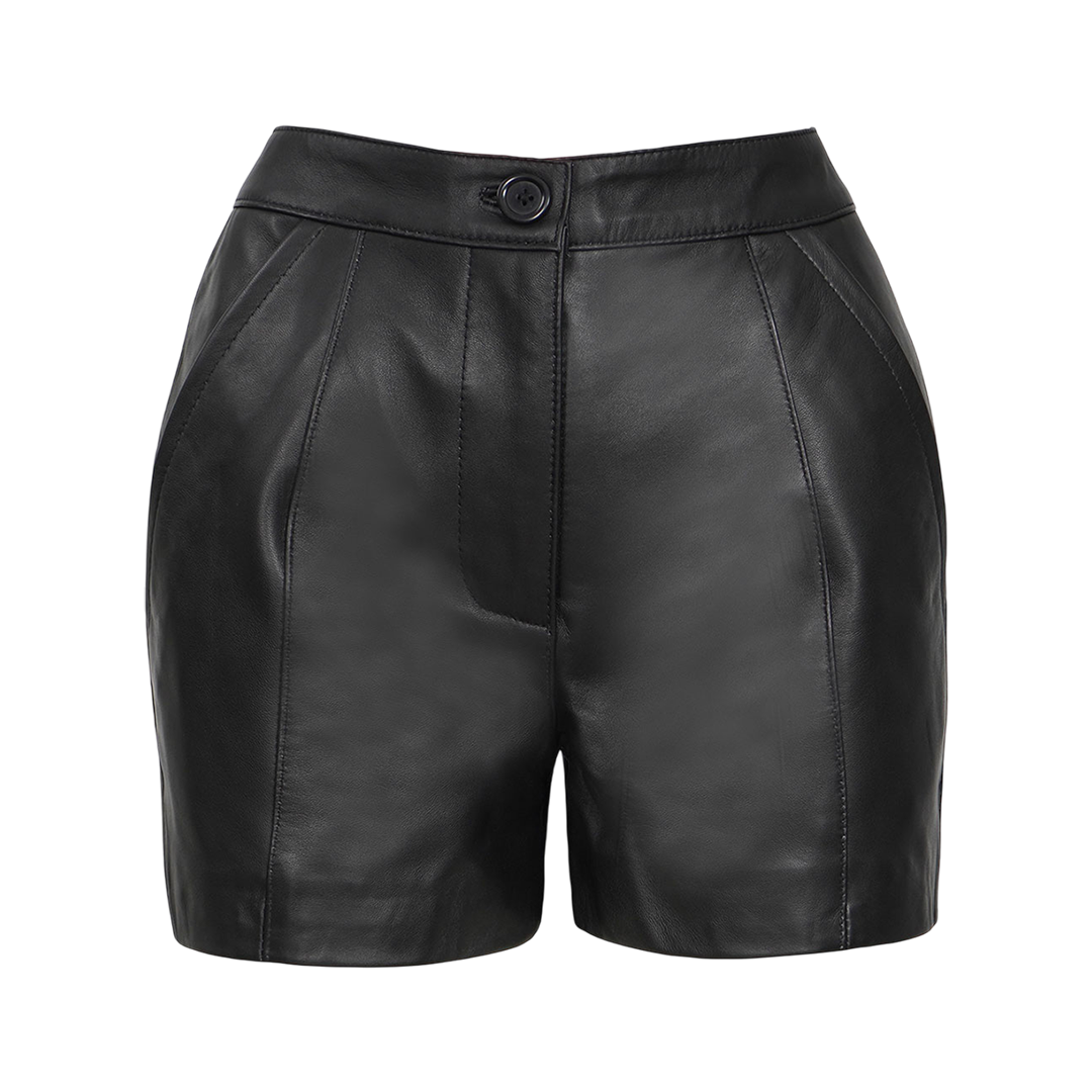 Karen Women's Black Fitted Leather Shorts - High Waisted Style