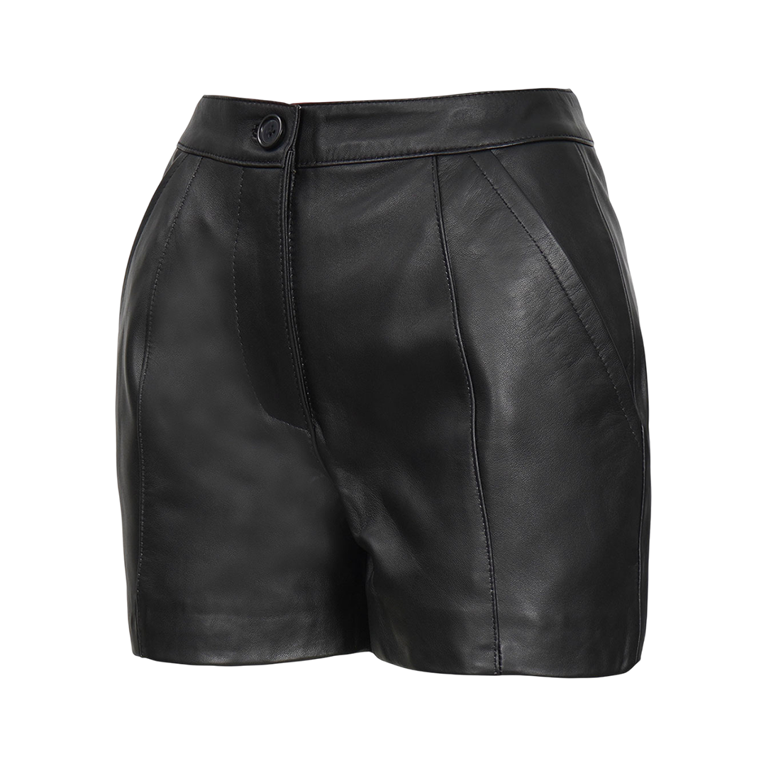 Karen Women's Black Fitted Leather Shorts - High Waisted Style