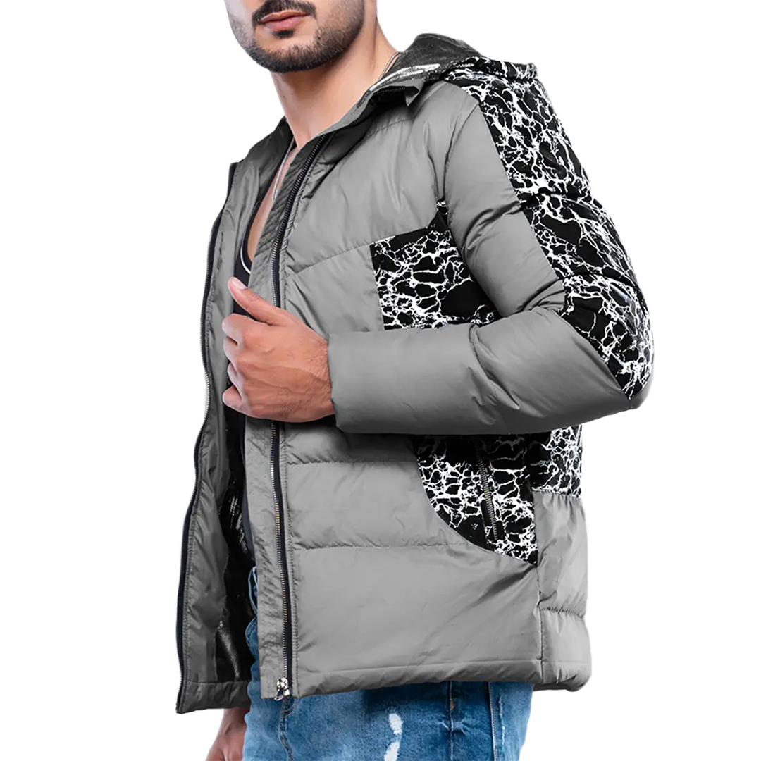 Karter Men's Light Grey Hooded Duck Down Jacket - Insulated Puffer Jacket