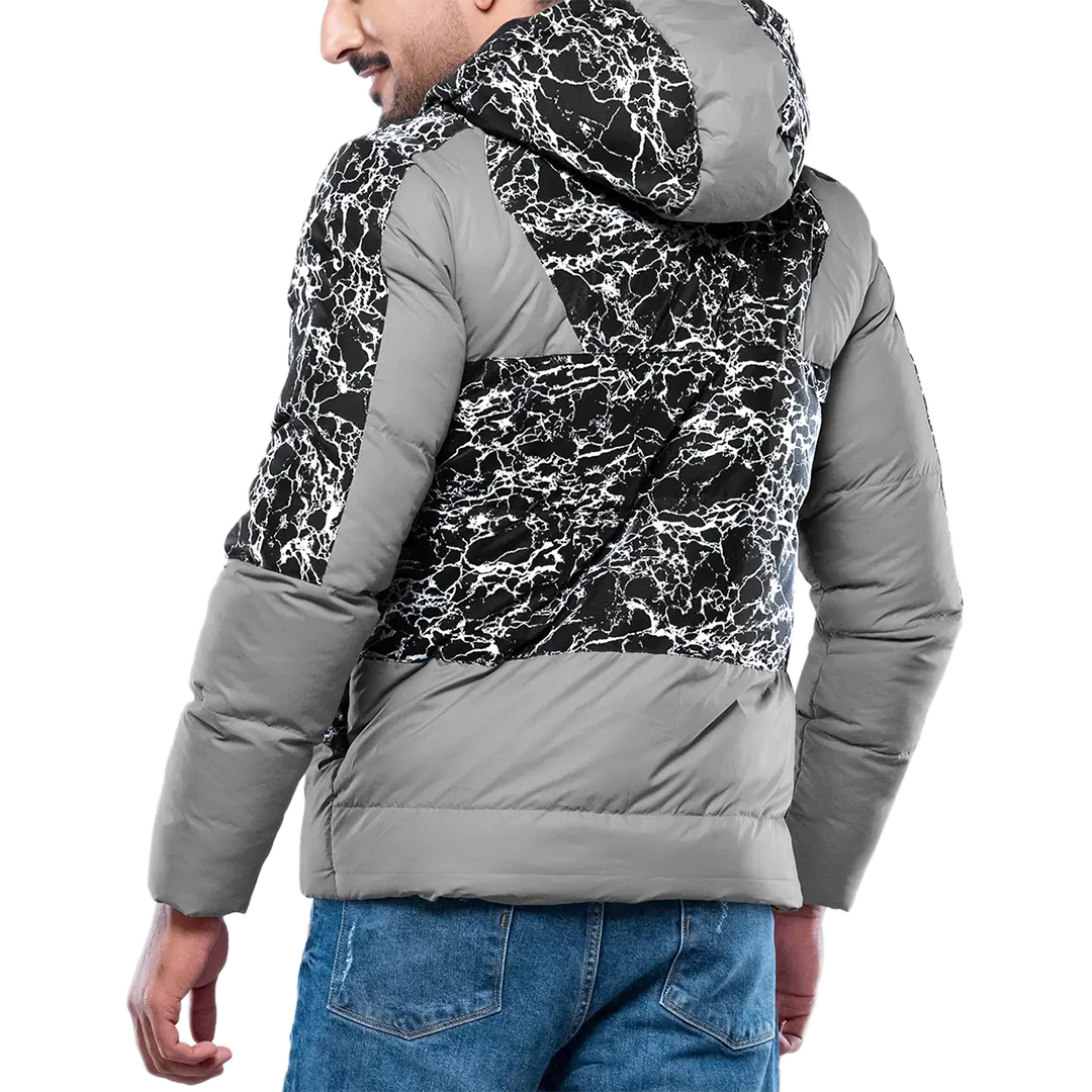 Karter Men's Light Grey Hooded Duck Down Jacket - Insulated Puffer Jacket