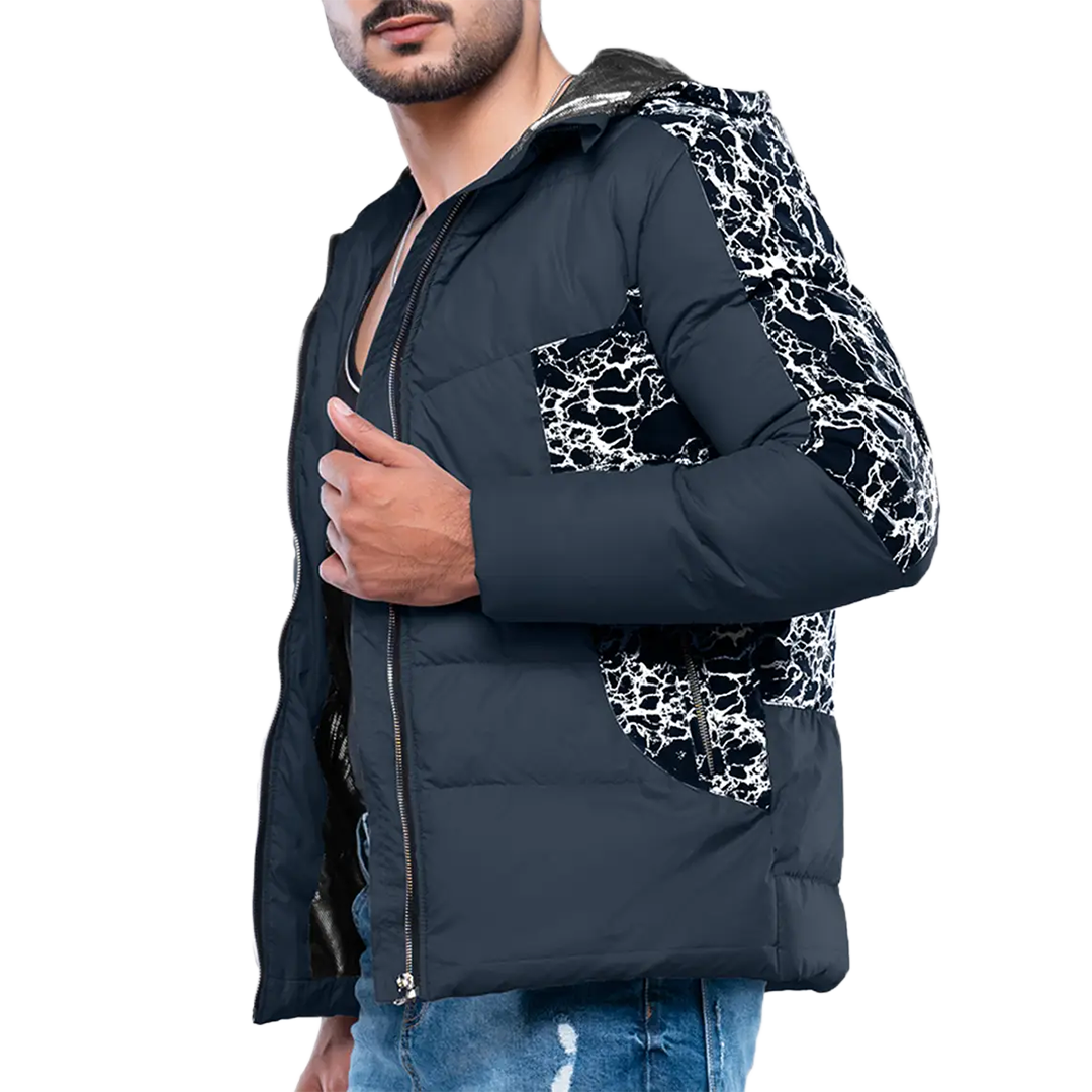 Karter Men's Navy Blue Hooded Duck Down Jacket - Insulated Puffer Jacket