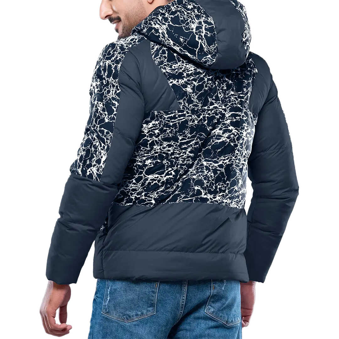 Karter Men's Navy Blue Hooded Duck Down Jacket - Insulated Puffer Jacket