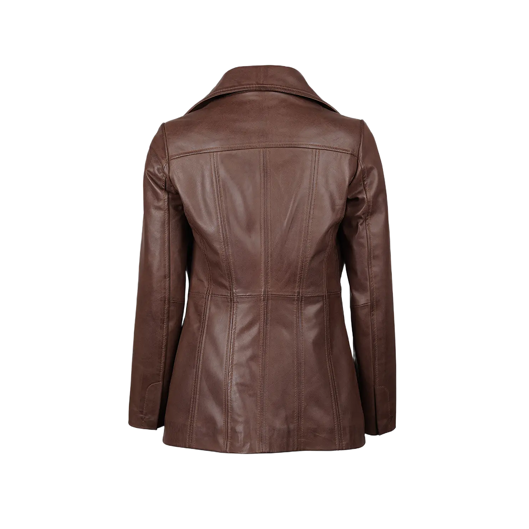 Katie Women's Dark Brown Leather 3/4 Length Car Coat