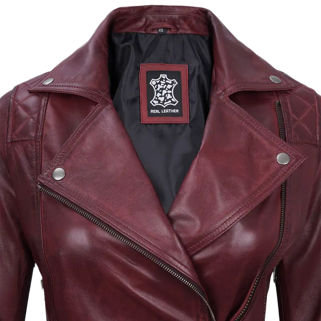 Kimberley Leather Motorcycle Burgundy Jacket for Women