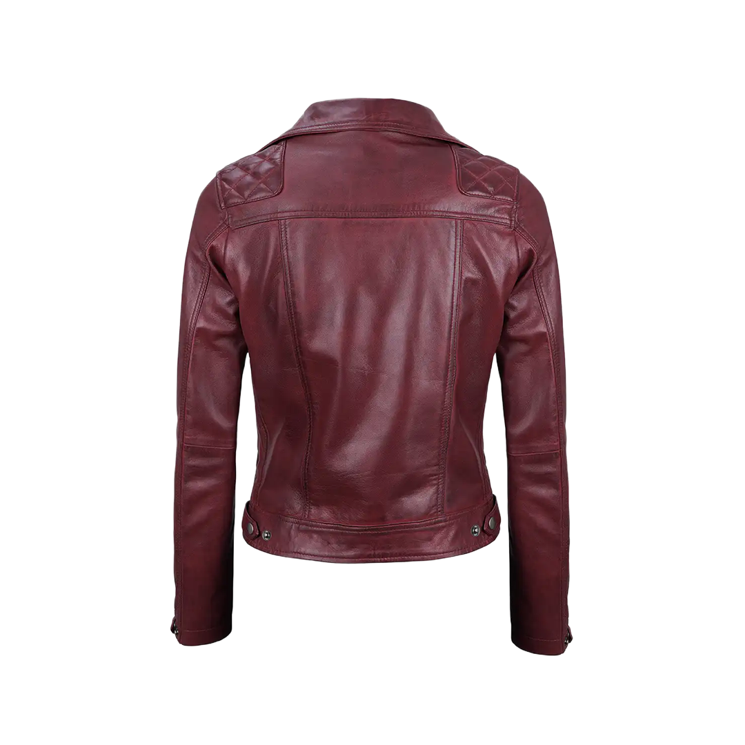 Kimberley Leather Motorcycle Burgundy Jacket for Women