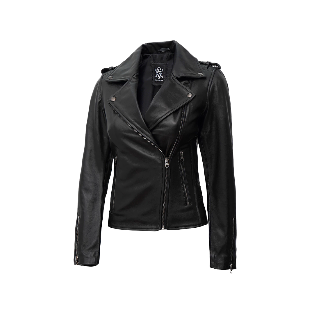 Kirsten Women's Black Leather Moto Jacket