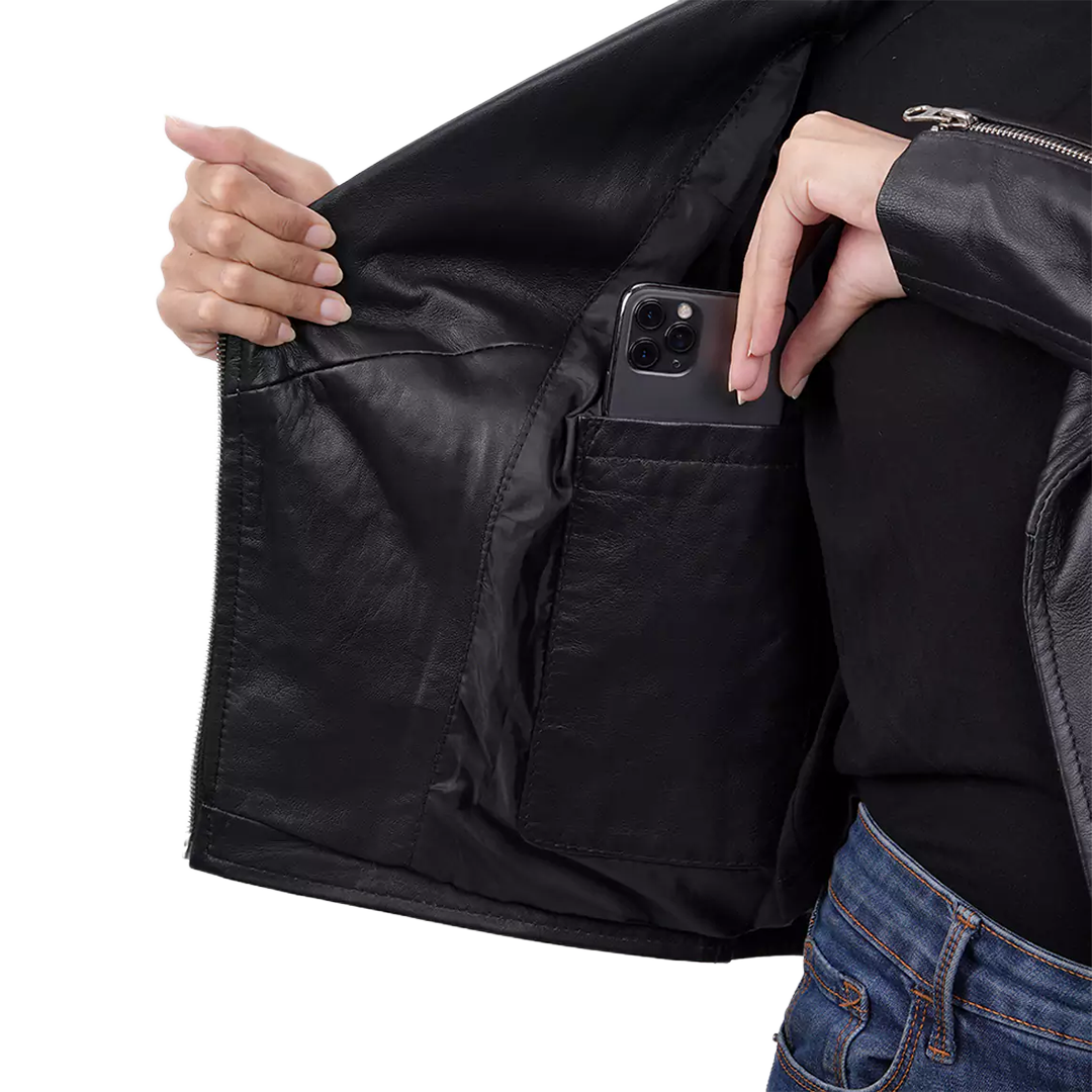 Kirsten Women's Black Leather Moto Jacket