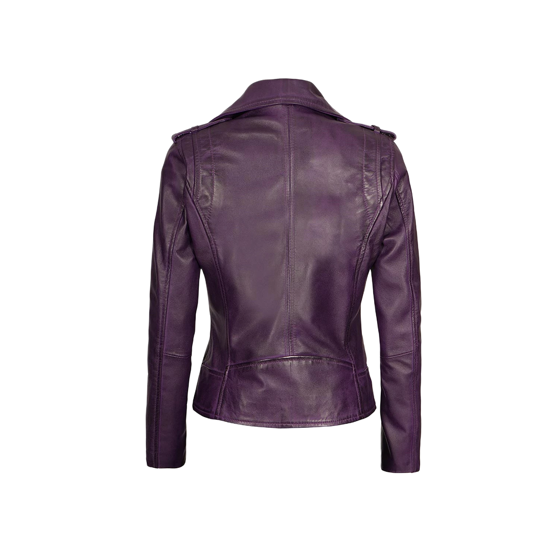 Kirsten Women's Purple Asymmetrical Moto Style Leather Jacket