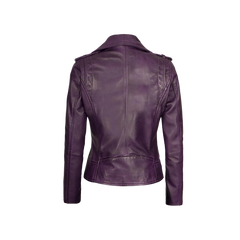 Kirsten Women's Purple Asymmetrical Moto Style Leather Jacket