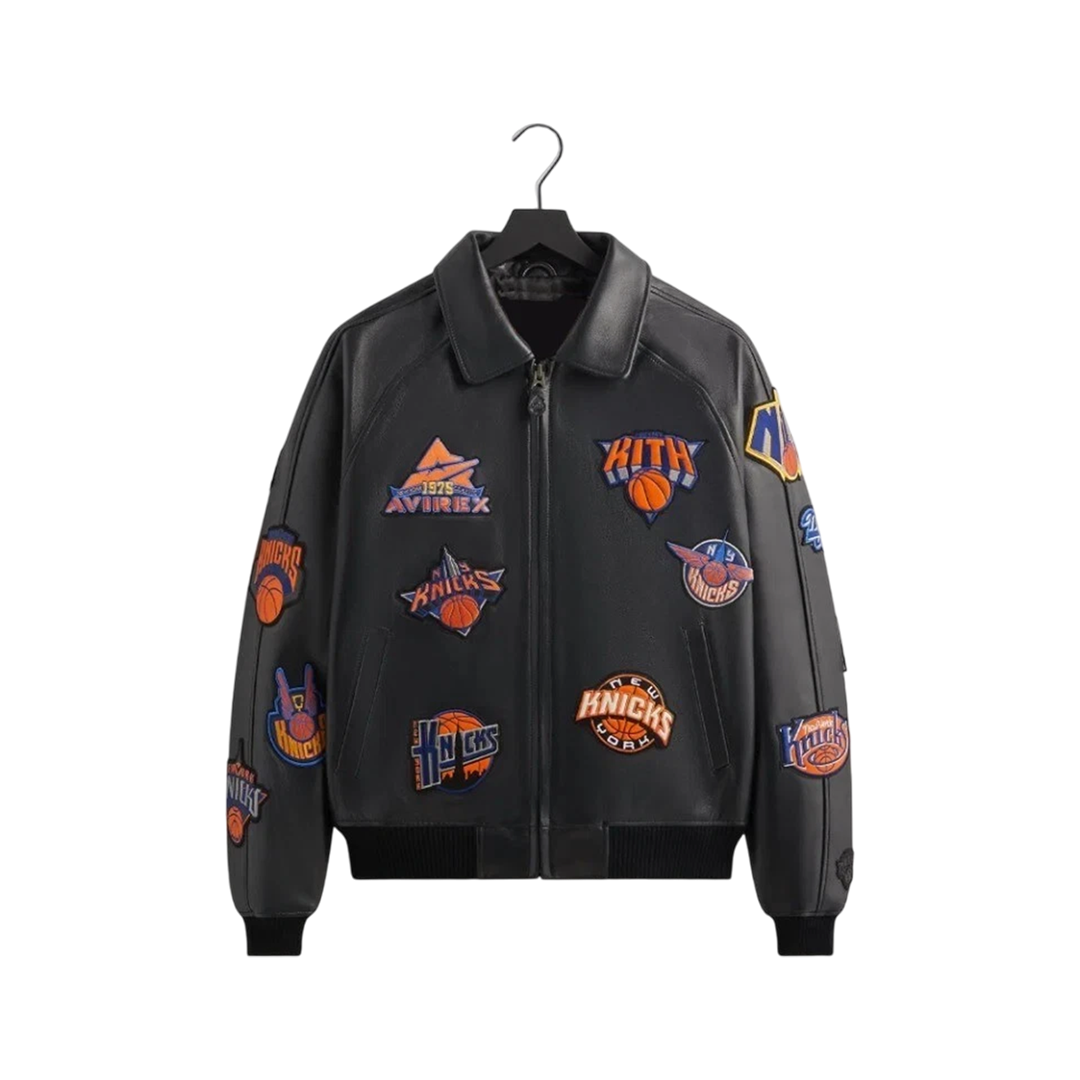 Kith & AVIREX Leather Jacket New York Knicks Icon Patches