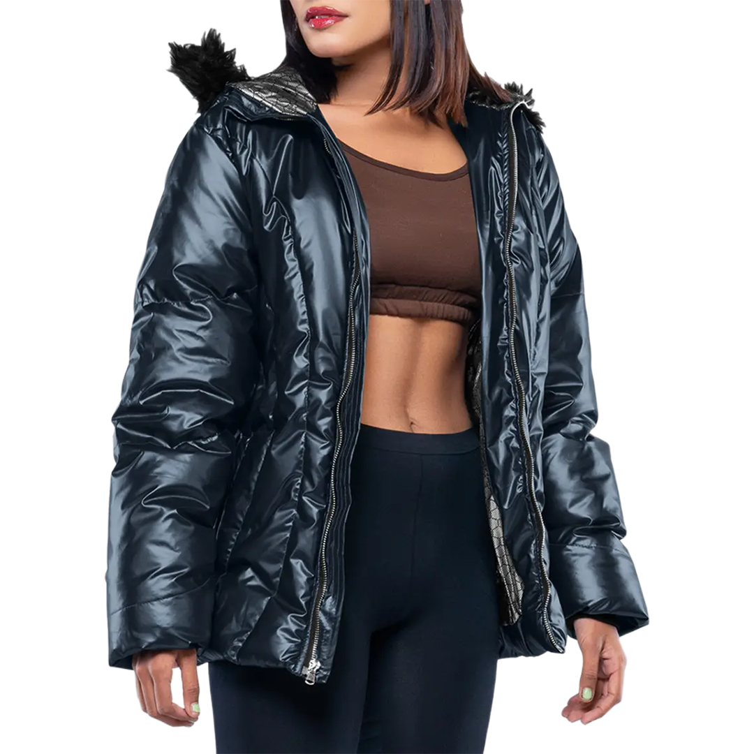 Lexie Duck Down Navy Blue Insulated Puffer Jacket for Women