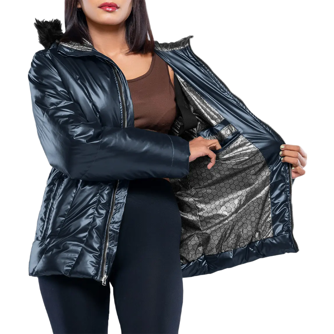 Lexie Duck Down Navy Blue Insulated Puffer Jacket for Women
