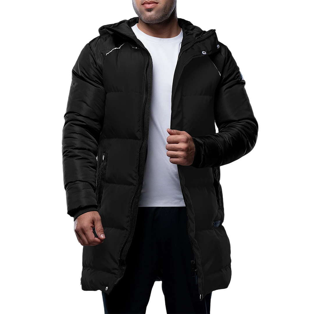 Lonnie Men's Black Insulated Hooded Puffer Jacket – Parka Style Winter Coat