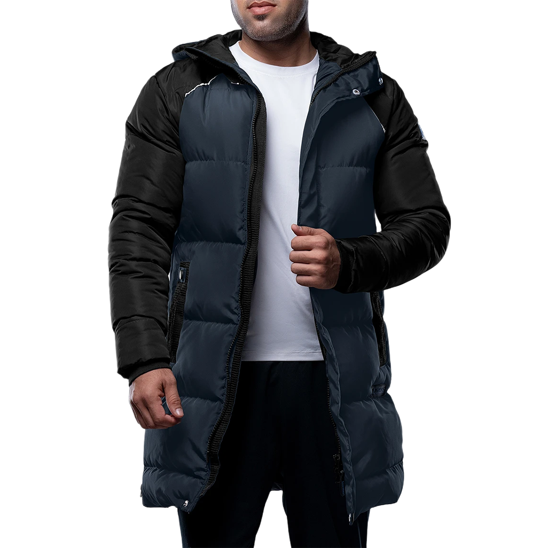 Lonnie Men's Blue & Black Hooded Puffer Coat - Parka Style