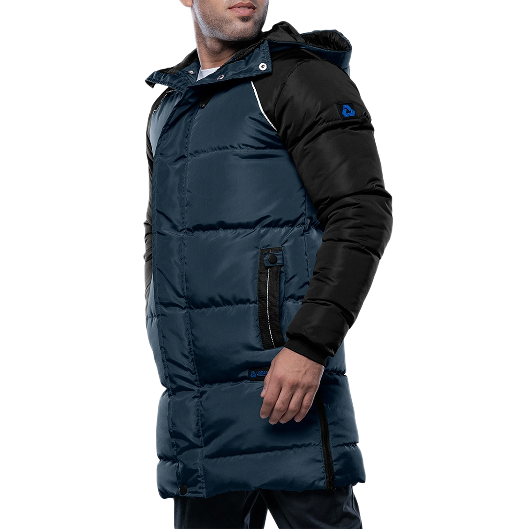 Lonnie Men's Blue & Black Hooded Puffer Coat - Parka Style