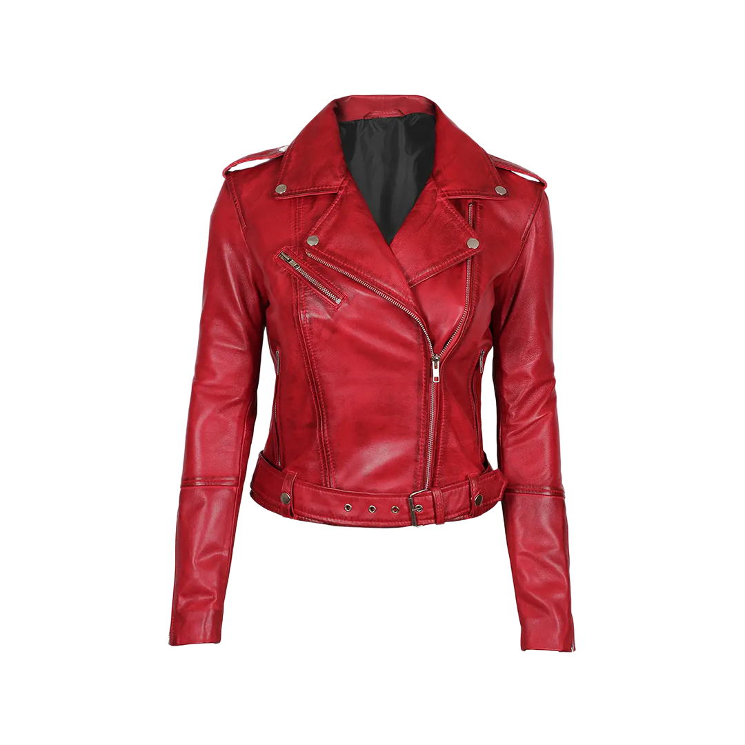 Margaret Red Women's Biker Leather Jacket