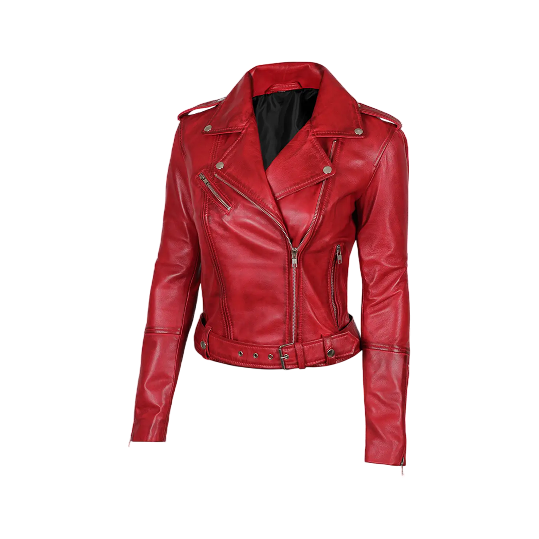 Margaret Red Women's Biker Leather Jacket