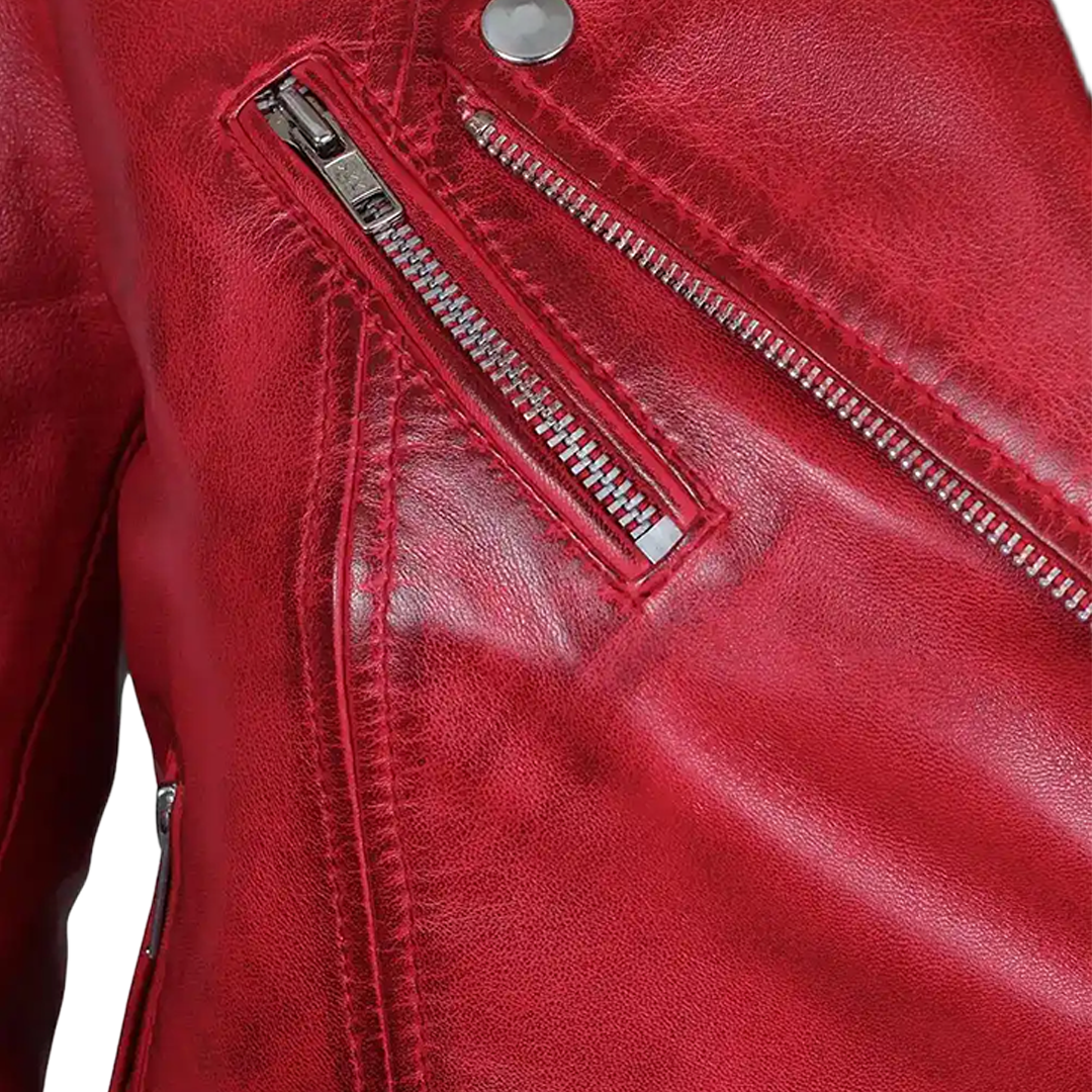 Margaret Red Women's Biker Leather Jacket