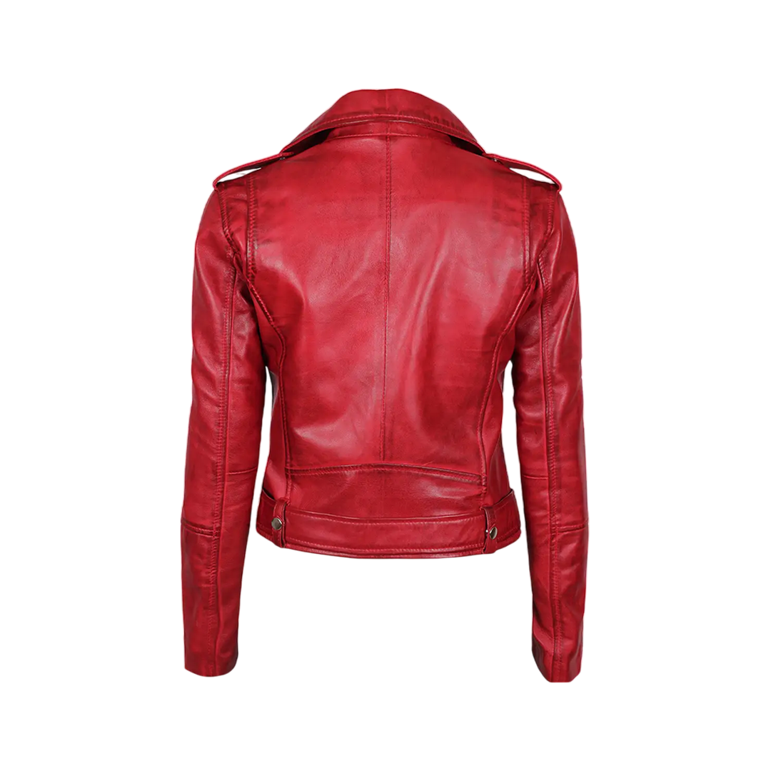 Margaret Red Women's Biker Leather Jacket