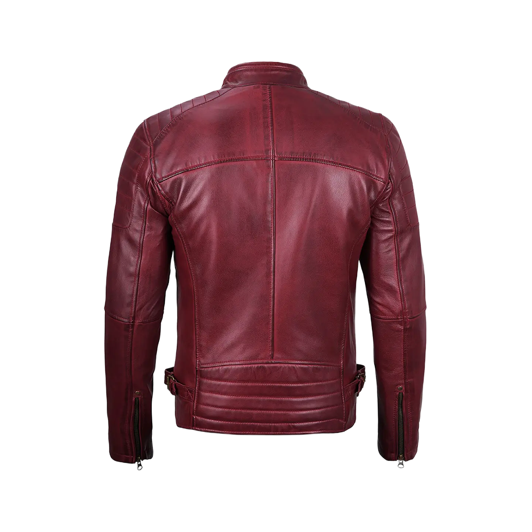 Burgundy Cafe Racer Real Leather Jacket for Men