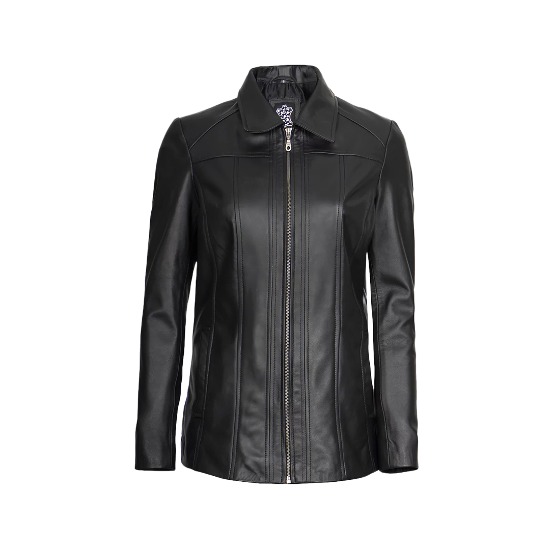 Marsha Women's Leather Black Car Coat