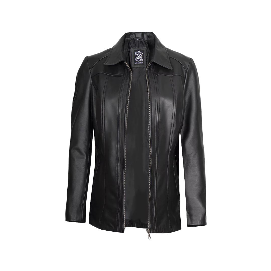 Marsha Women's Leather Black Car Coat