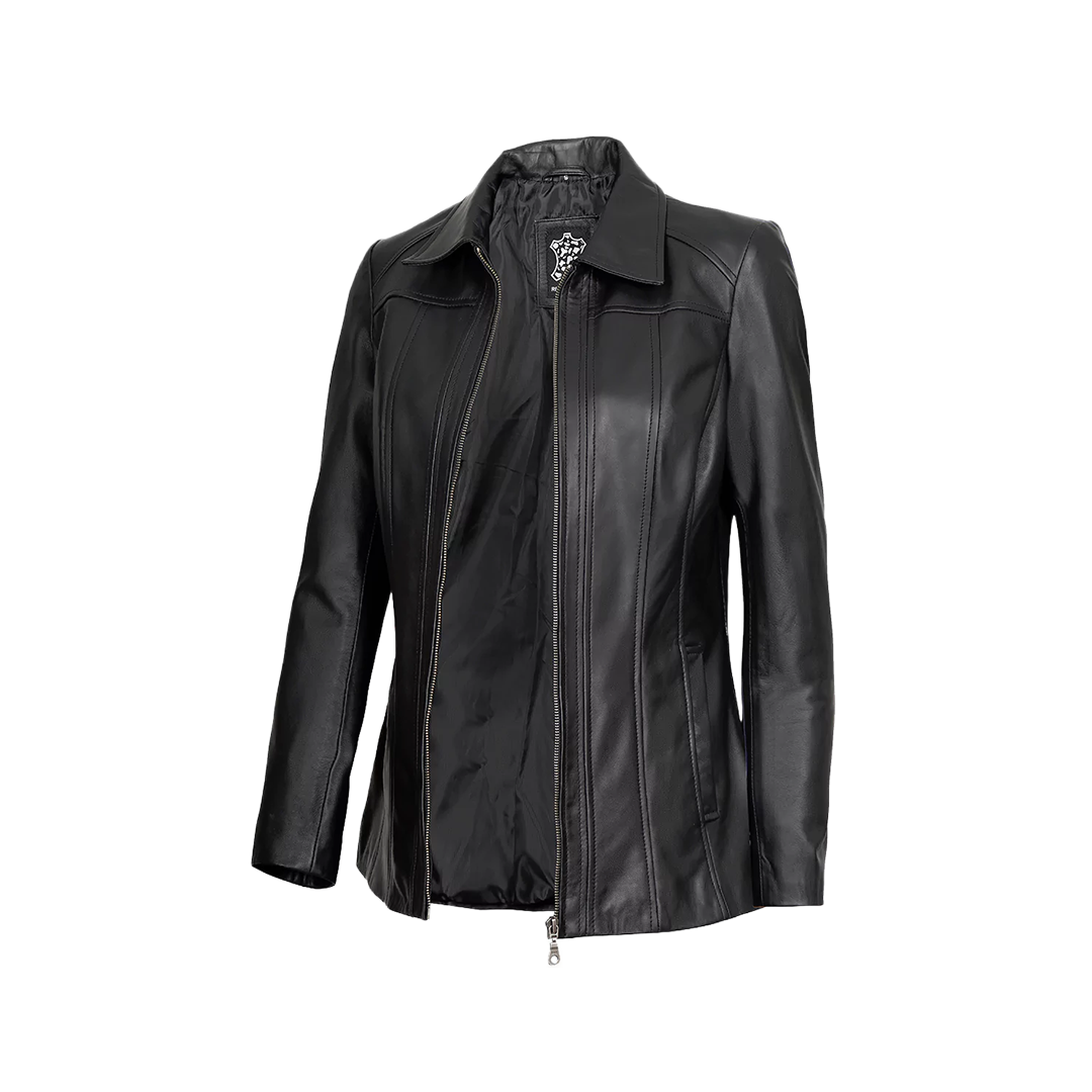 Marsha Women's Leather Black Car Coat