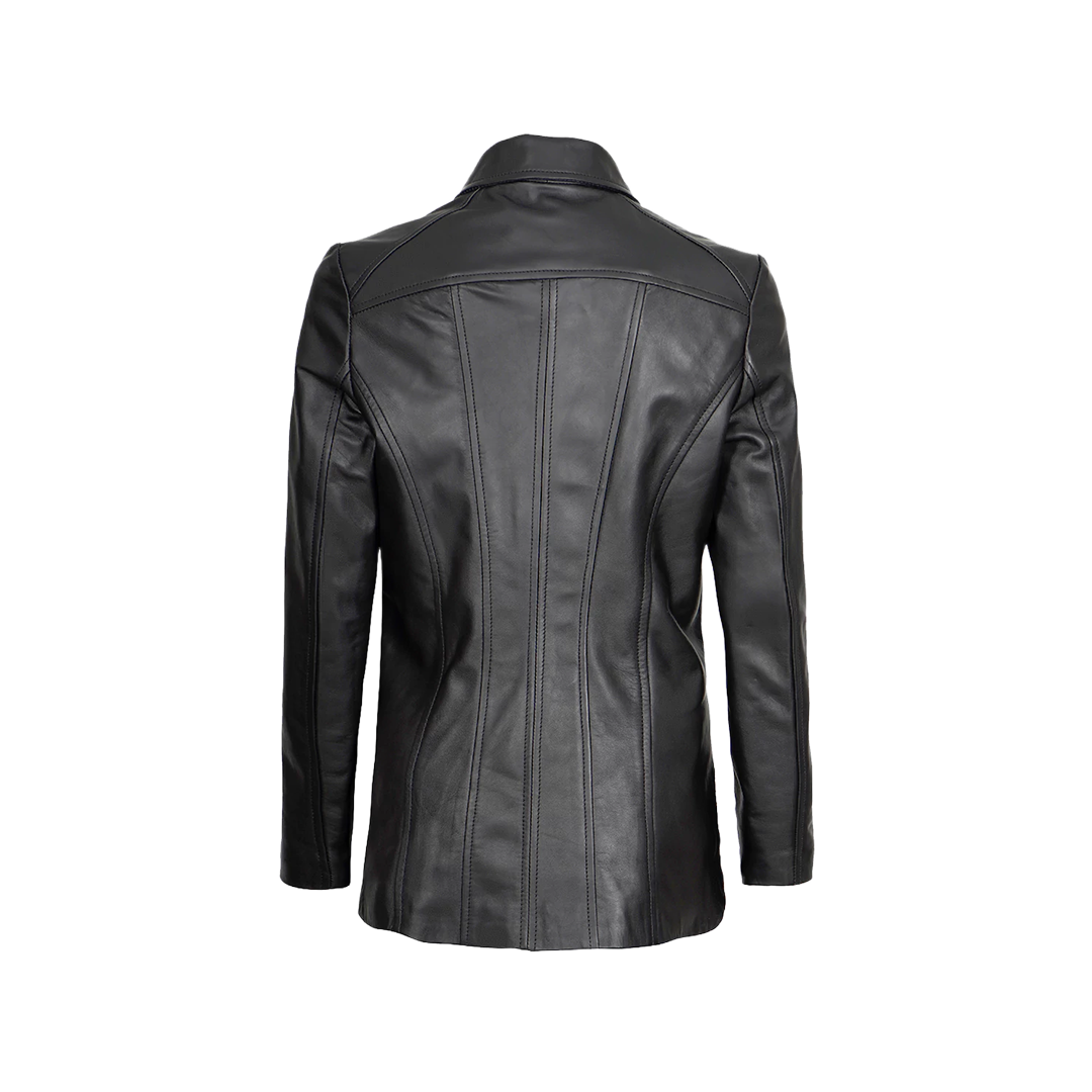 Marsha Women's Leather Black Car Coat