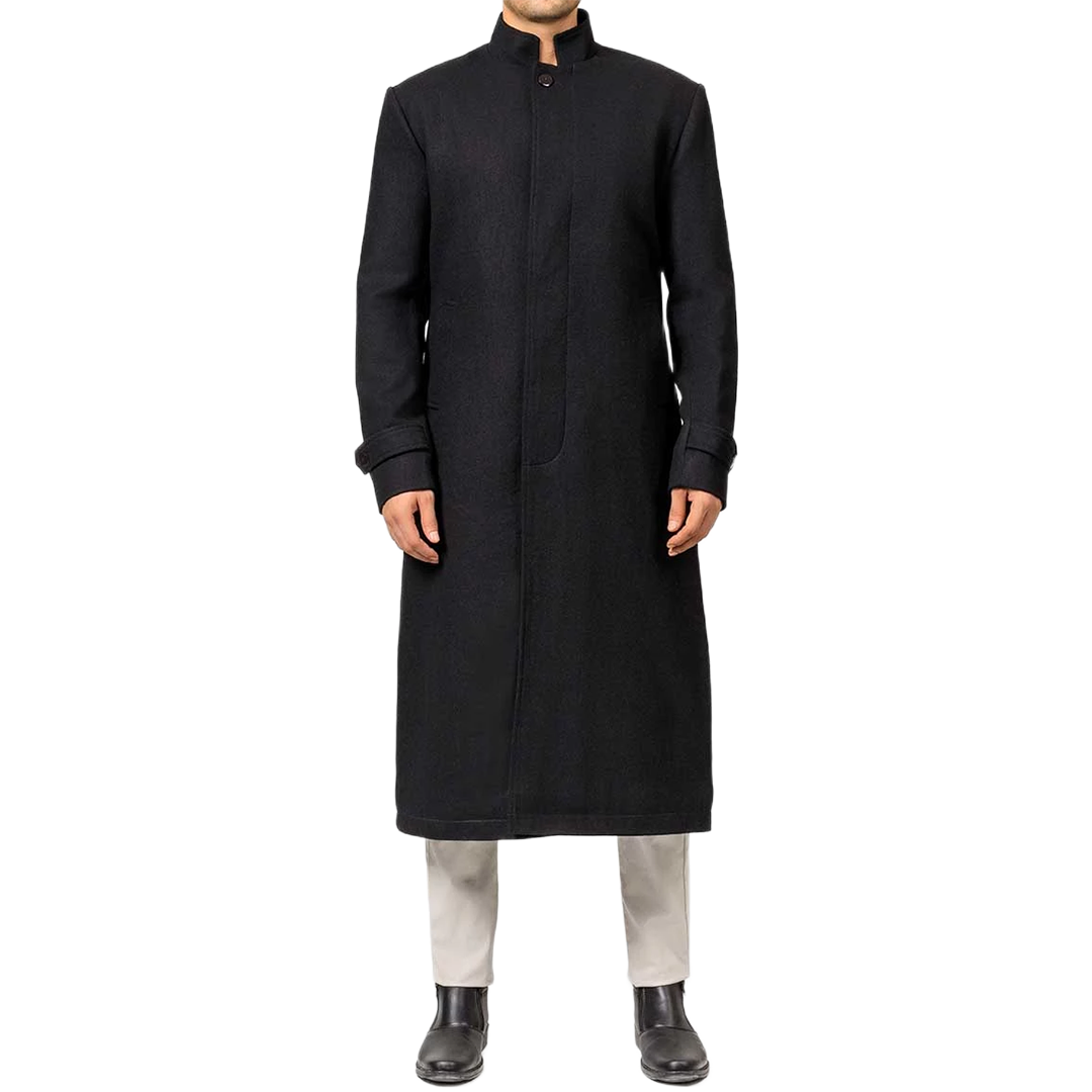 McGhee Men's Black Long Wool Overcoat
