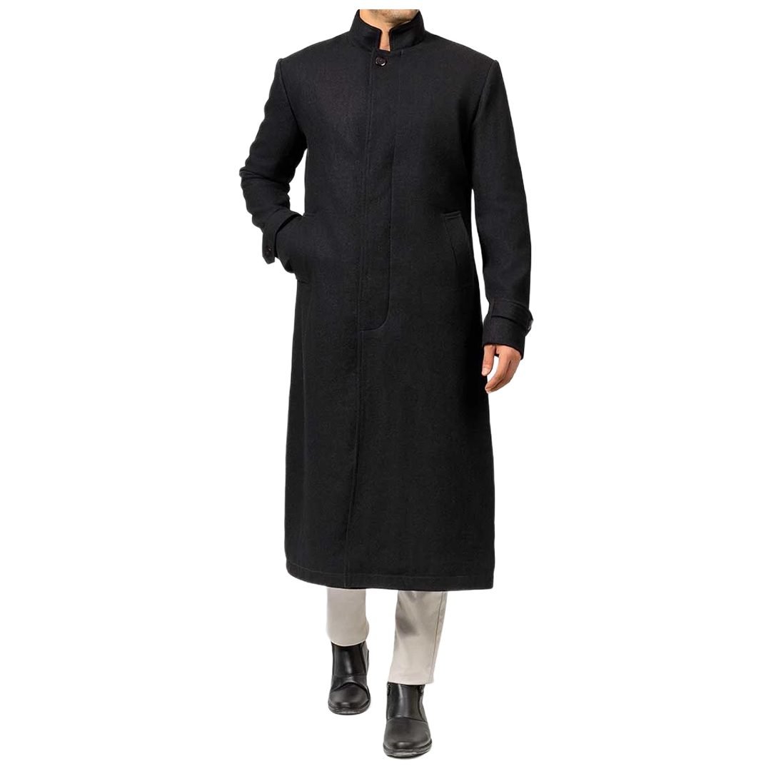 McGhee Men's Black Long Wool Overcoat