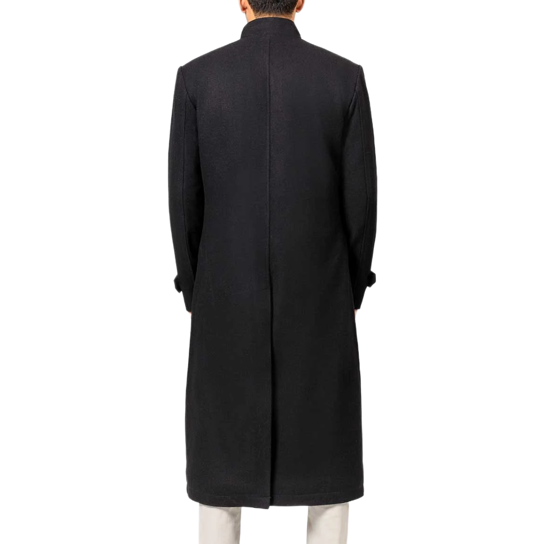 McGhee Men's Black Long Wool Overcoat