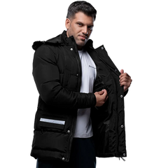 Melvin Mens Black 3/4 Length Puffer Jacket With Faux Fur Trim Hood