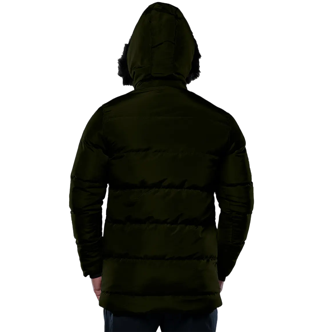 Melvin Mens Green 3/4 Length Puffer Jacket With Faux Fur Trim Hood