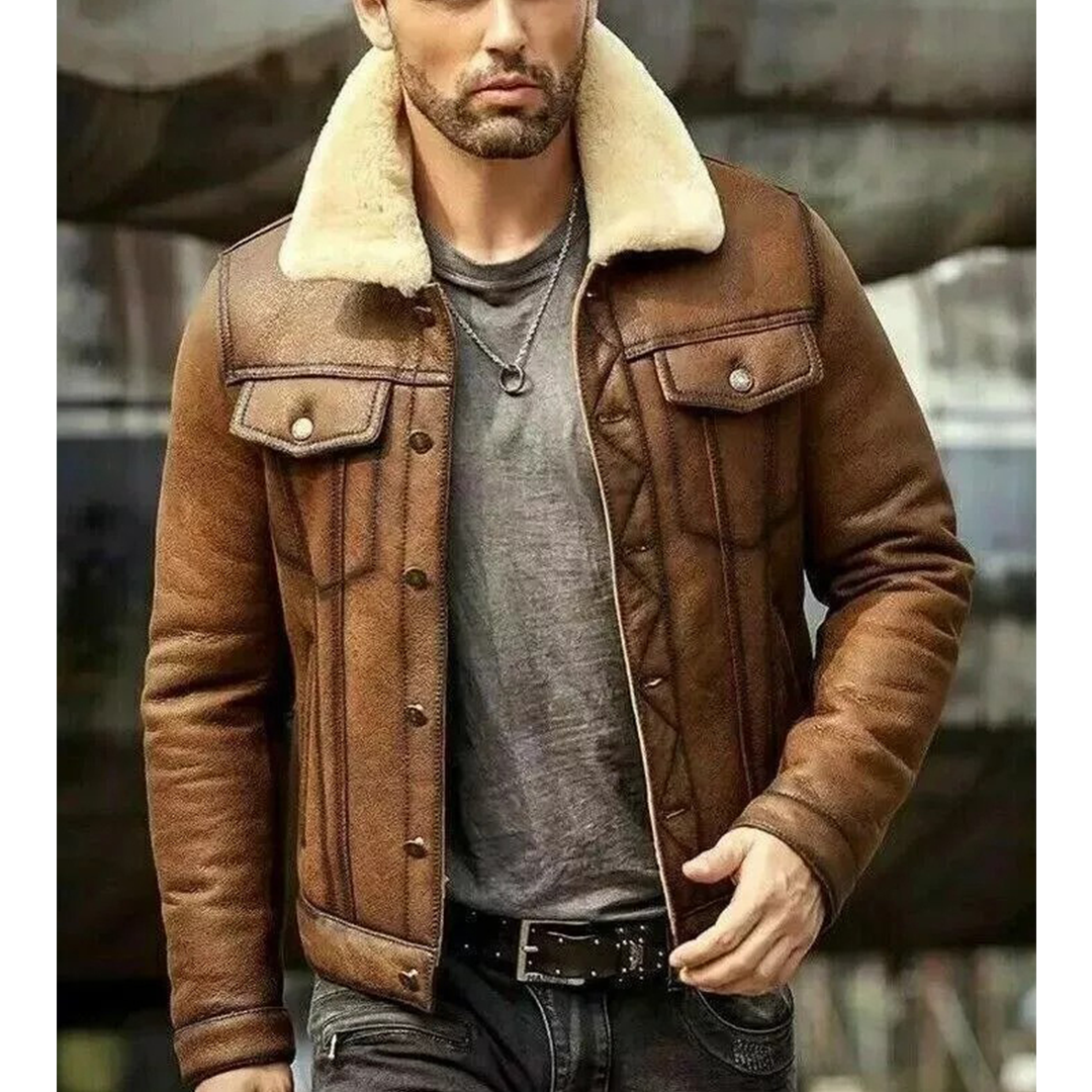 Men Aviator Brown RAF B3 Flying Pilot Bomber Shearling Fur Real Leather Jacket