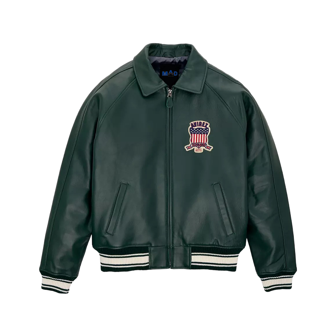 Men’s Avirex Green Bomber American Flight Jacket 100% Real Leather Jacket