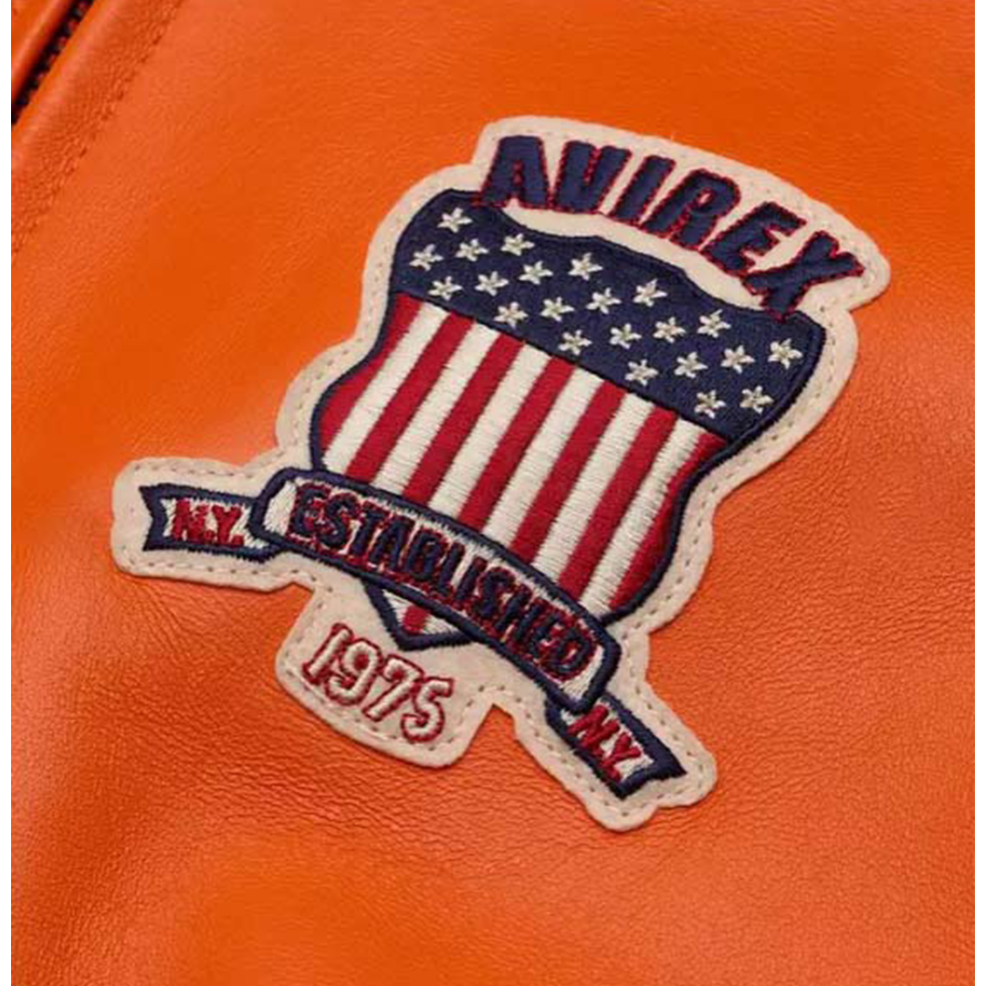 Men’s Avirex Orange Bomber American Flight Jacket 100% Real Leather Jacket