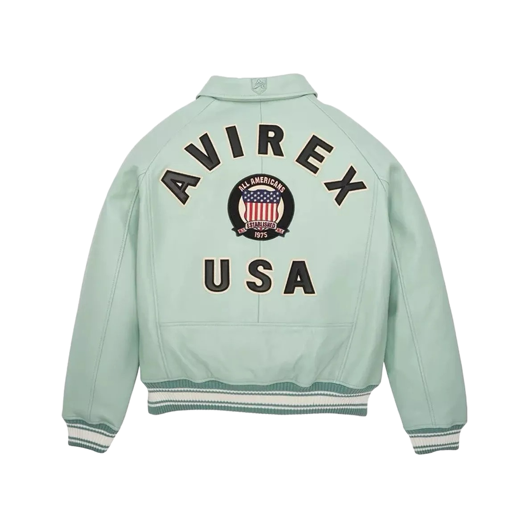 Men’s Avirex White Bomber American Flight Jacket 100% Real Leather Jacket
