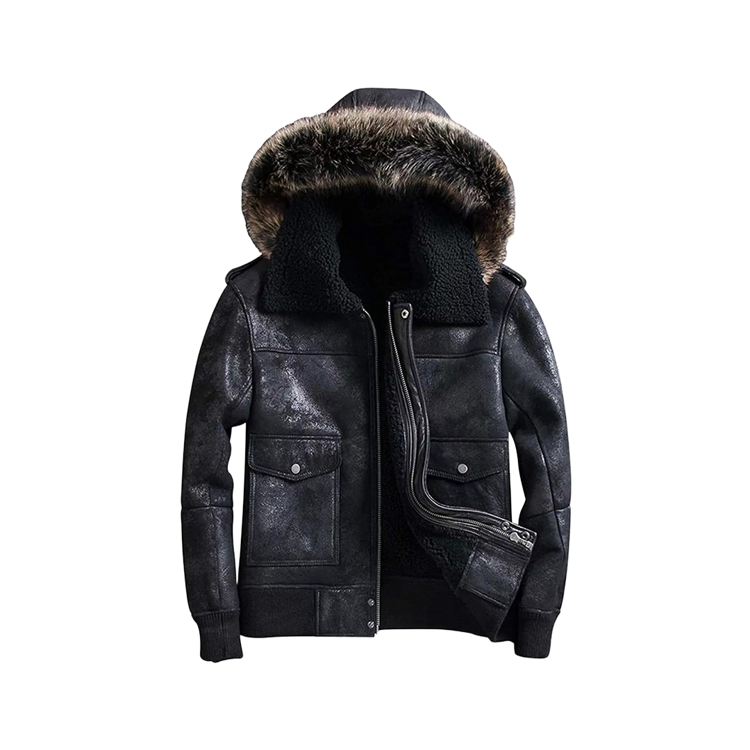 Men’s Black B3 RAF Flight Bomber Aviator Real Sheepskin Shearling Leather Jacket