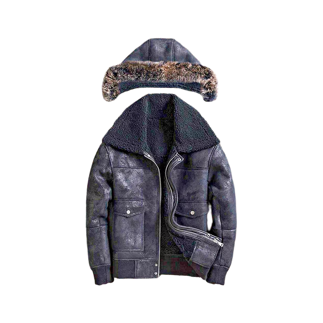 Men’s Black B3 RAF Flight Bomber Aviator Real Sheepskin Shearling Leather Jacket