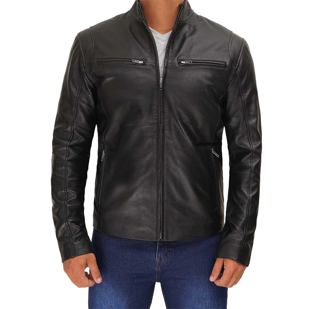 Men's Black Cafe Racer Leather Jacket