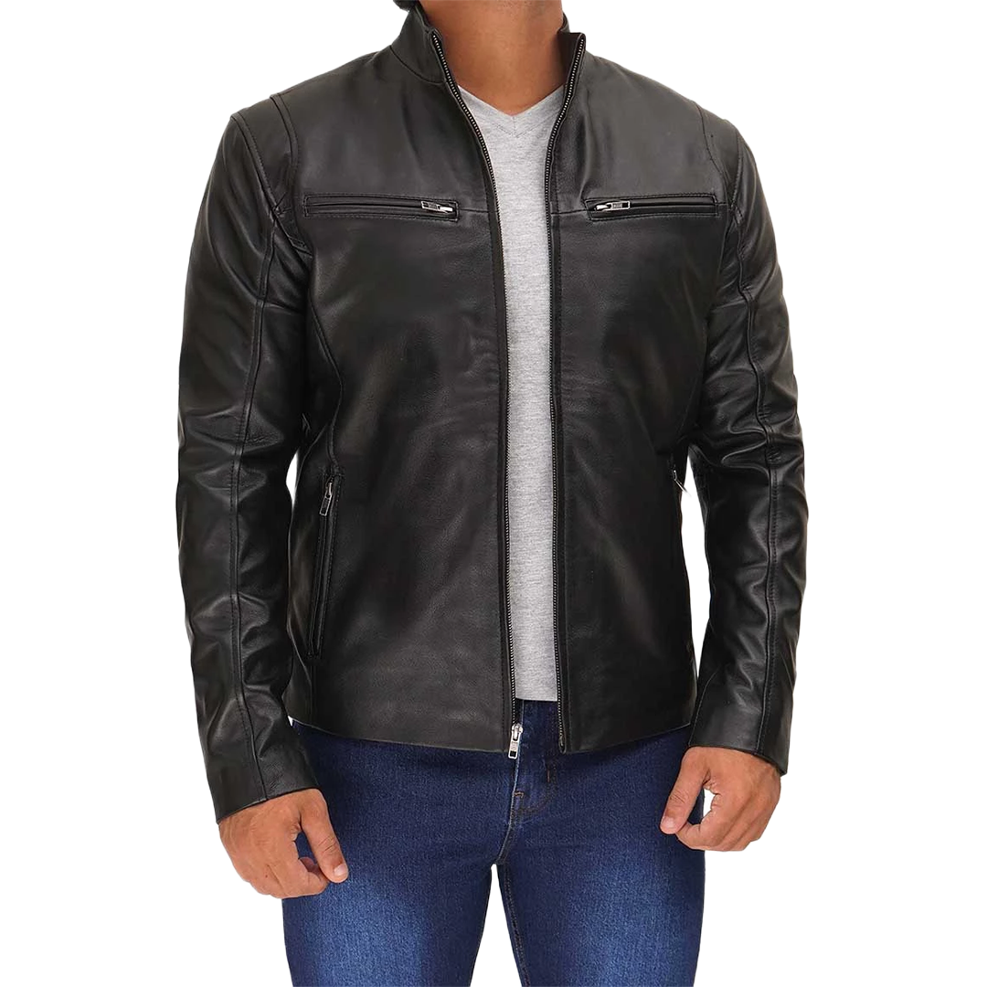 Men's Black Cafe Racer Leather Jacket