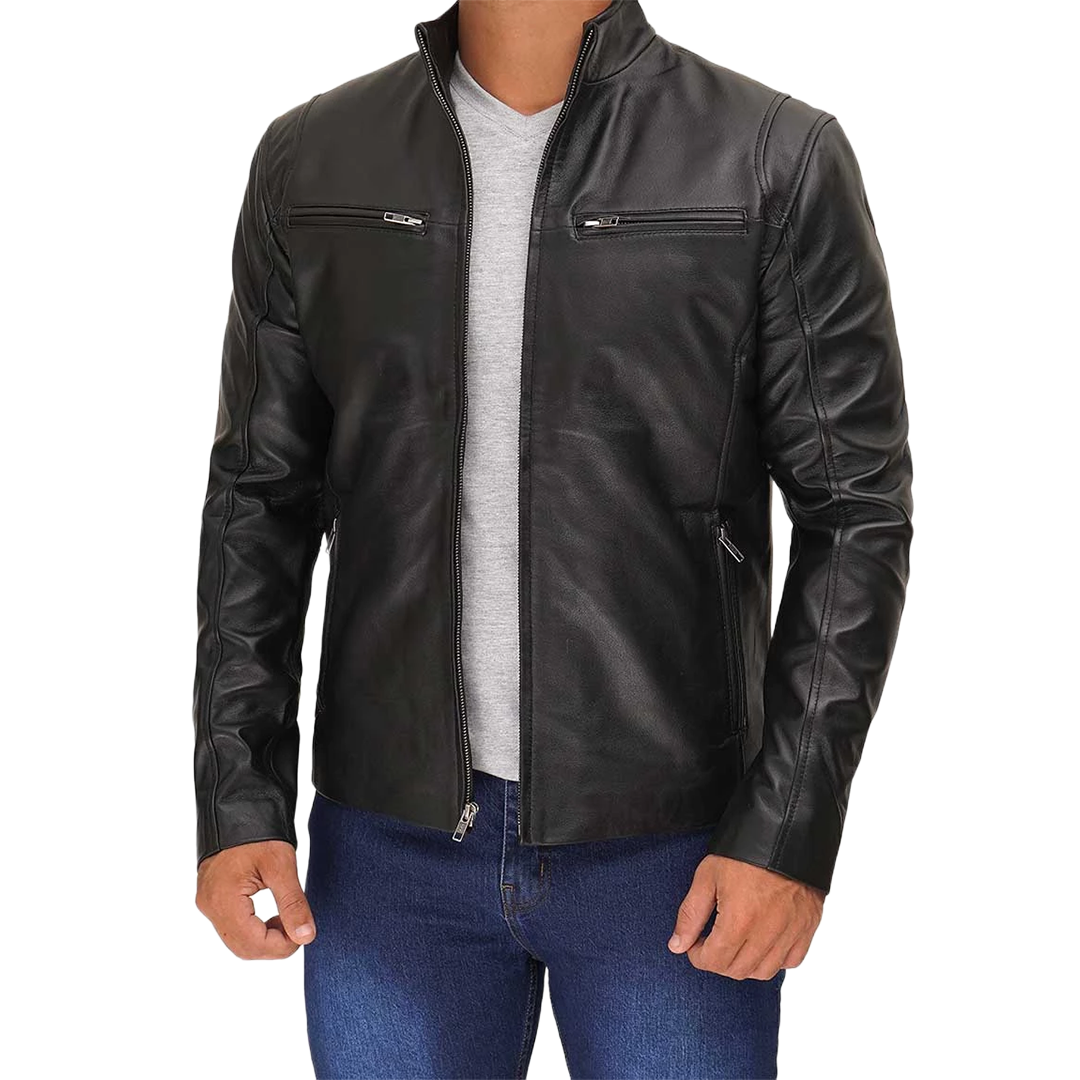 Men's Black Cafe Racer Leather Jacket