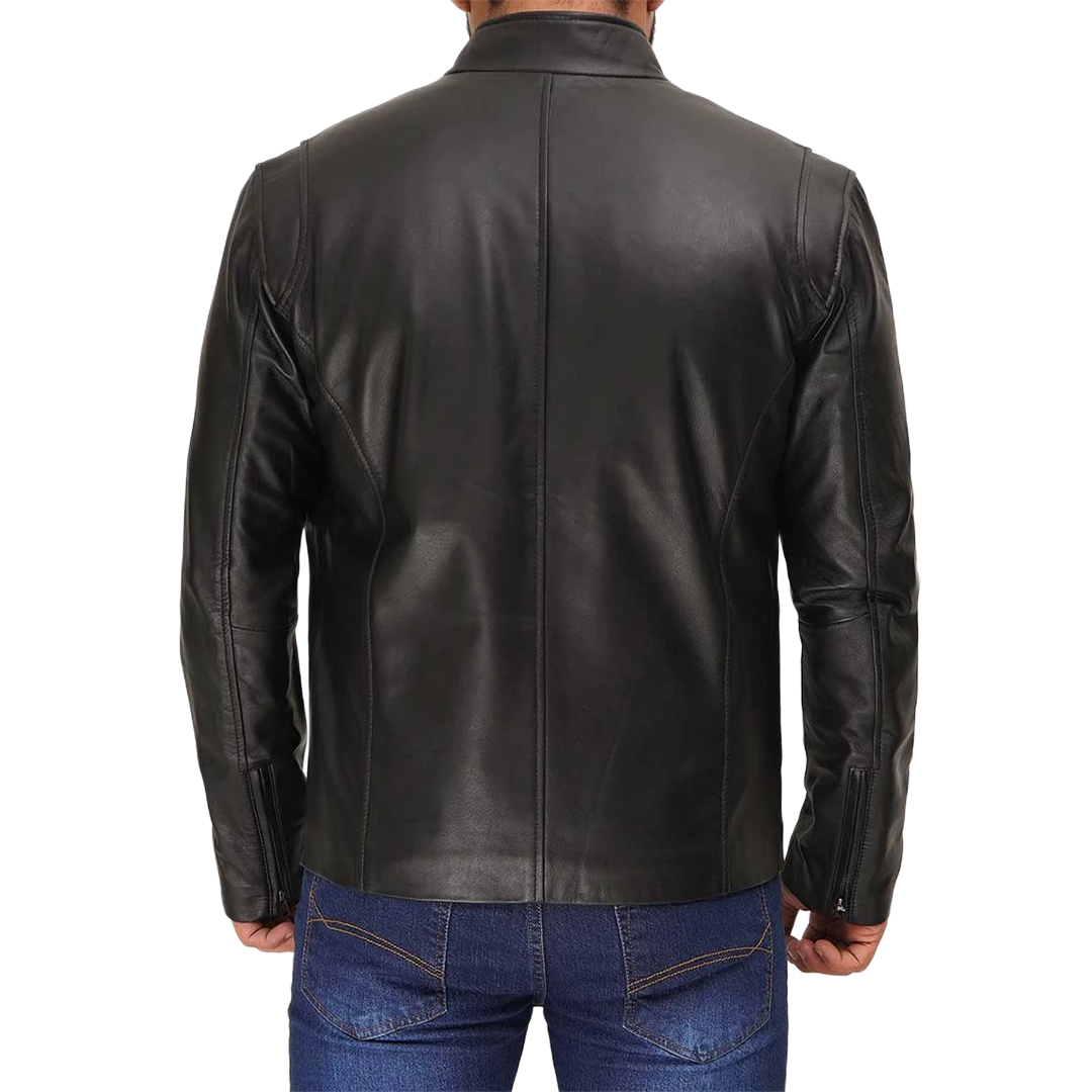 Men's Black Cafe Racer Leather Jacket