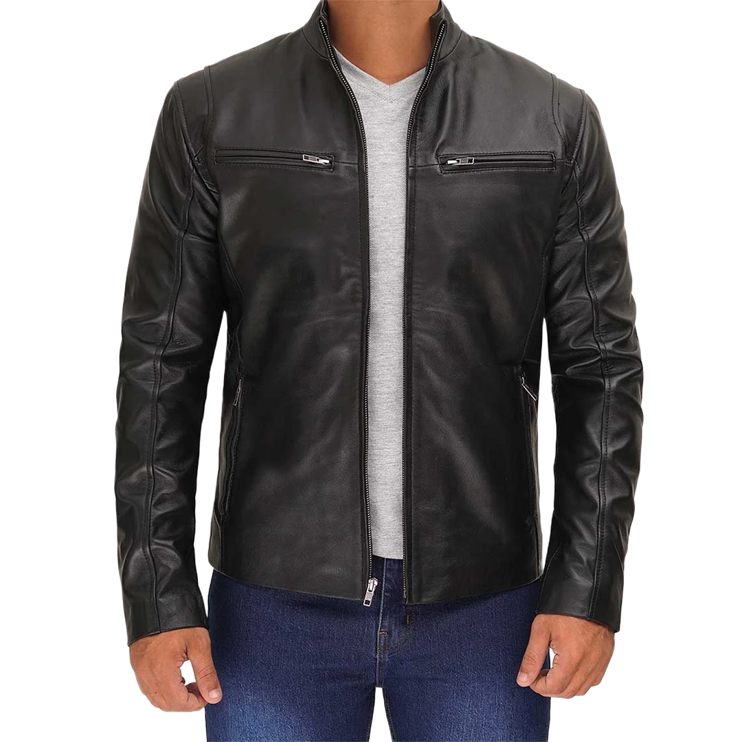Men Black Cafe Racer Leather Jacket